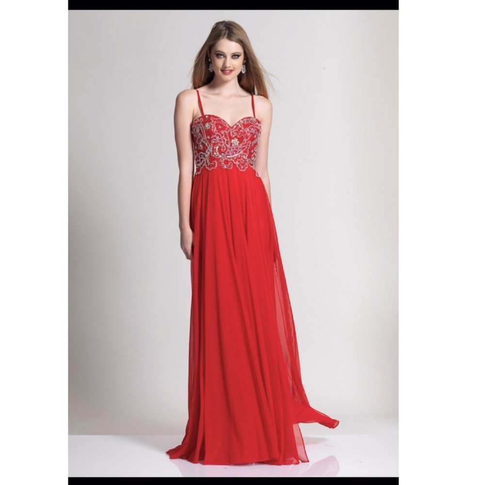 ‼️Dave and Johnny Long Red Sequin Prom Dress